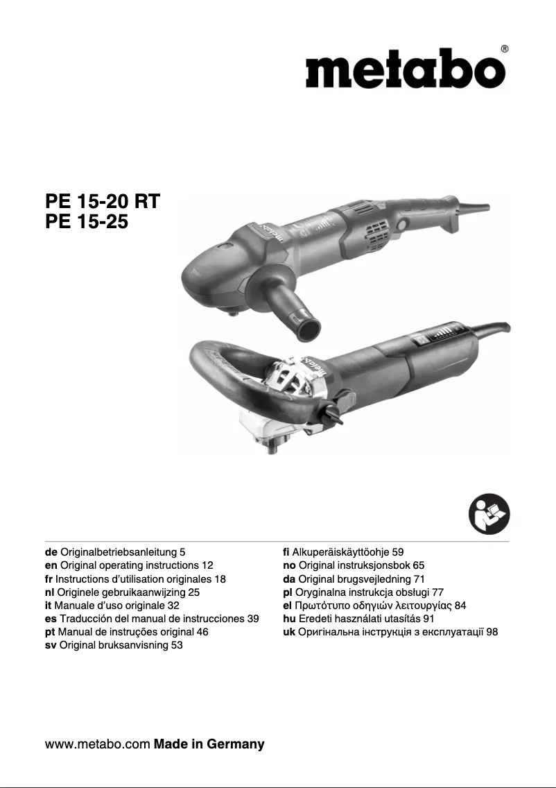 Page 1 de la notice Manuel utilisateur Metabo PE 17-3000 RT IK