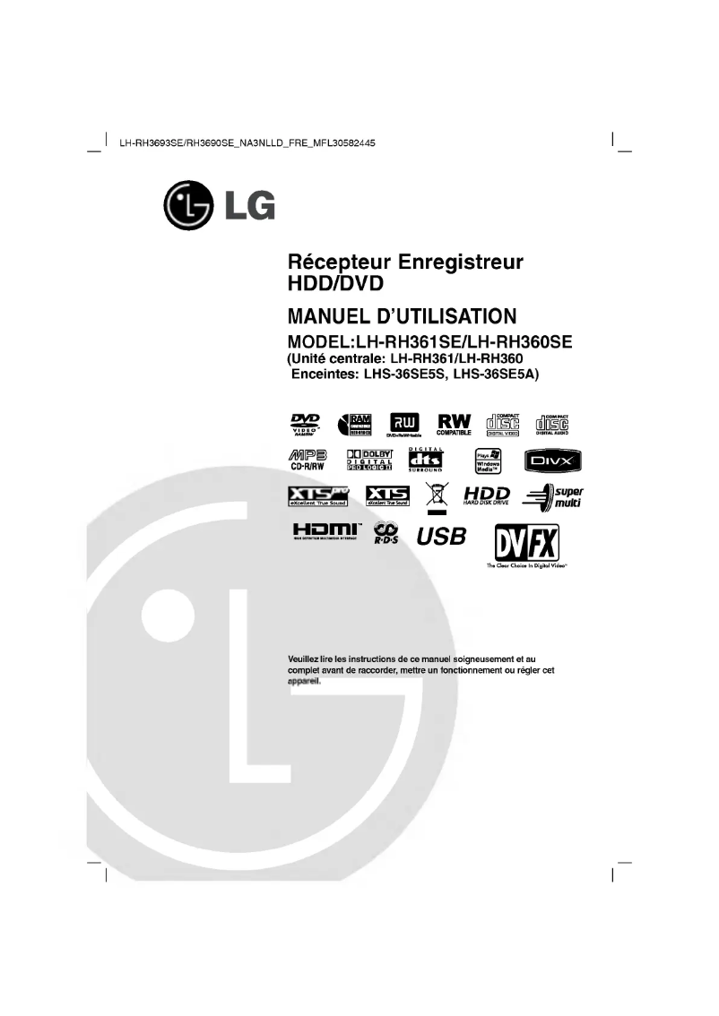 Page 1 de la notice Manuel utilisateur LG LH-RH3690SE