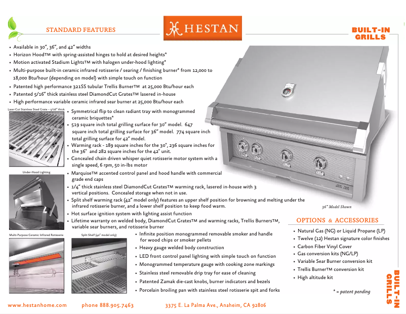 Página 1 del manual Ficha técnica Hestan GABR36-NG-RD