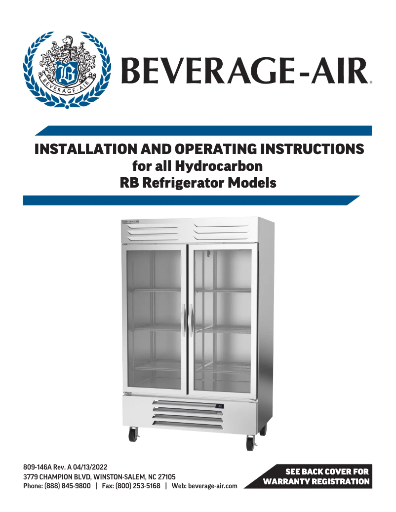 Page 1 de la notice Manuel utilisateur Beverage-Air RB23HC-1G