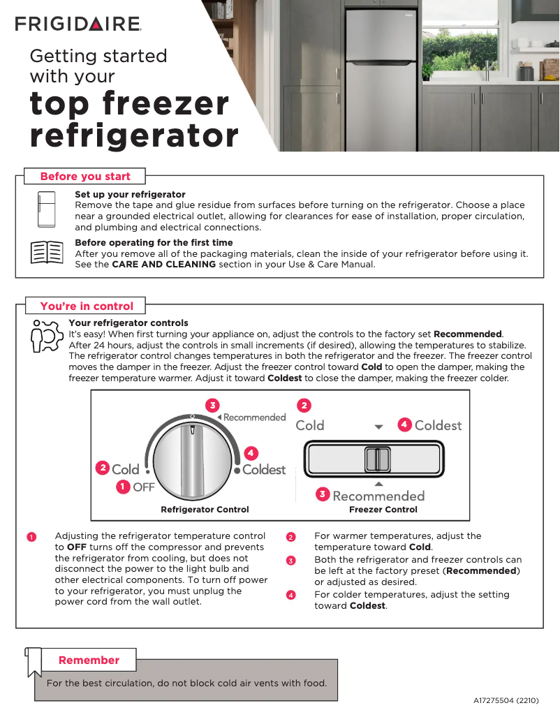 Page 1 de la notice Guide de démarrage rapide Frigidaire FFTR1814WW