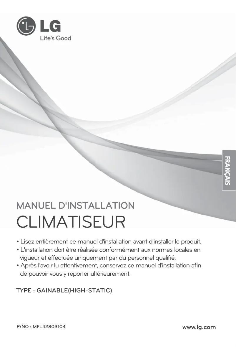 Page 1 de la notice Guide d'installation LG ARNU28GBGA2