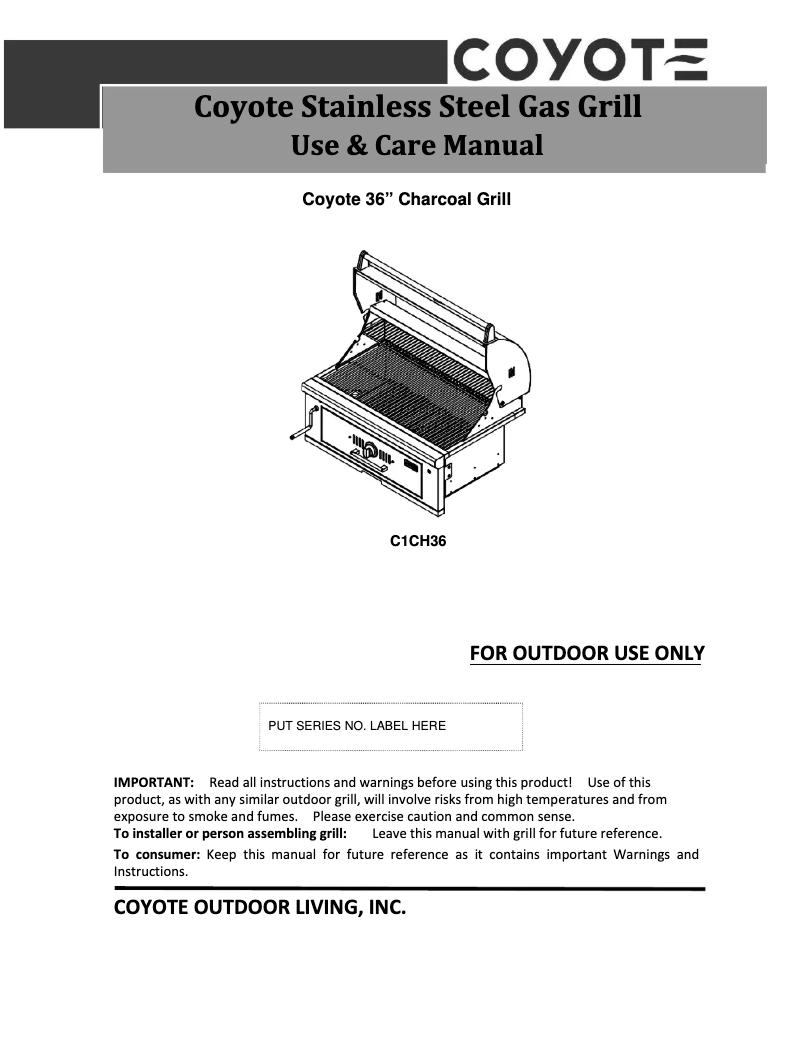 Page 1 de la notice Manuel utilisateur Coyote C1CH36CT