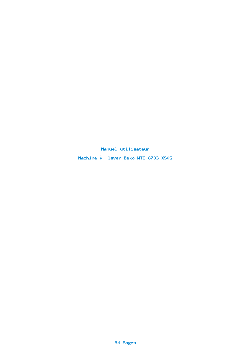 Page 1 de la notice Manuel utilisateur Beko WTC 8733 XS0S