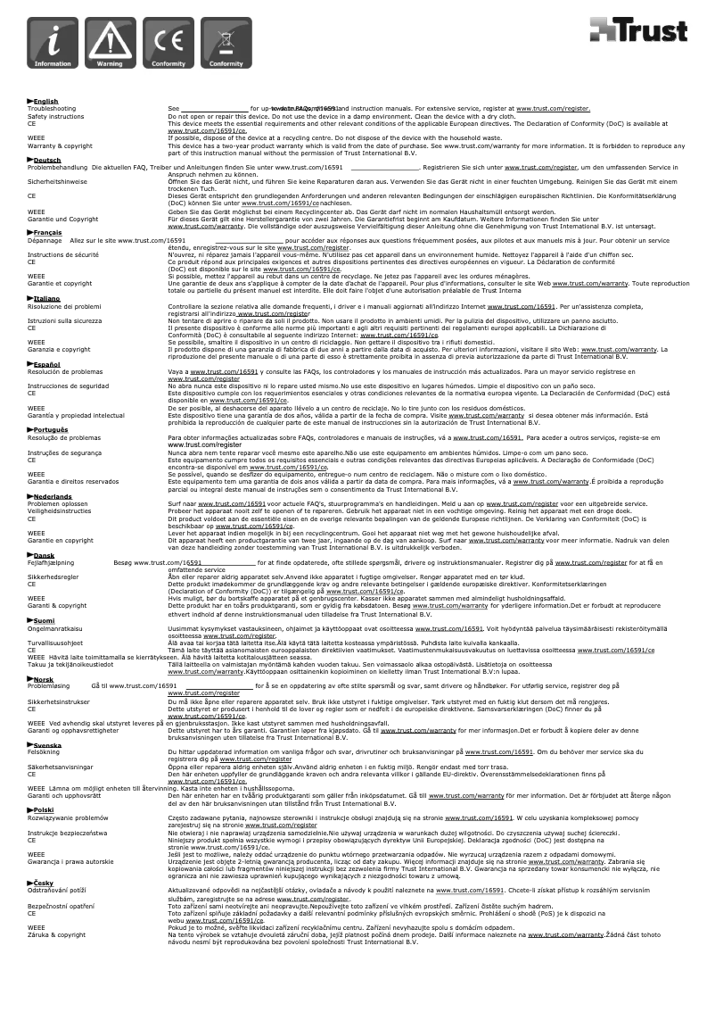 Page 1 de la notice Manuel utilisateur Trust Optical Mouse