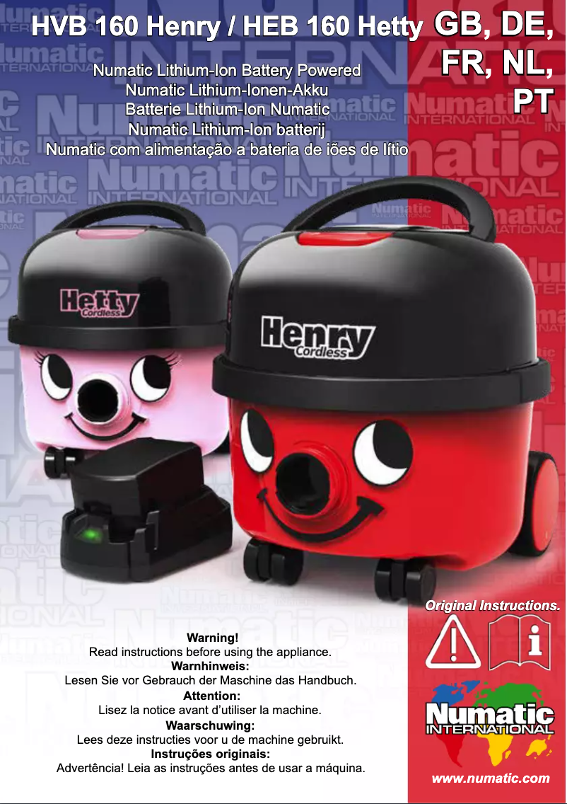 Page 1 de la notice Manuel utilisateur Numatic Hetty Cordless HEB160