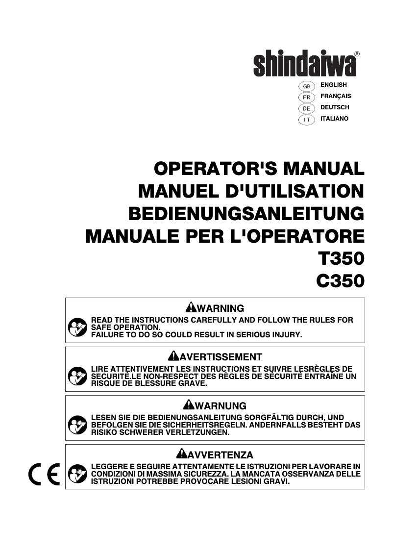 Page 1 de la notice Manuel utilisateur Shindaiwa T350