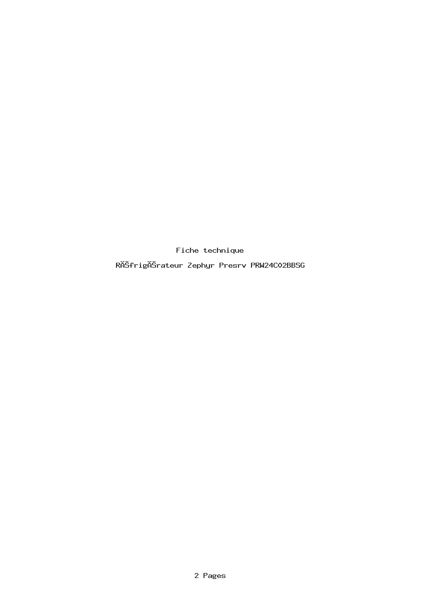 Page 1 de la notice Fiche technique Zephyr Presrv PRW24C02BBSG