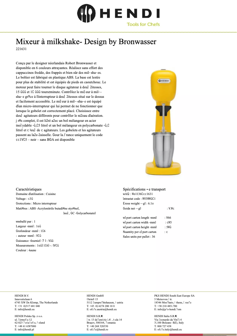Página 1 del manual Ficha técnica Hendi 221624
