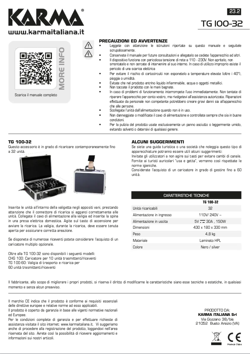 Page 1 de la notice Manuel utilisateur Karma TG 100-32