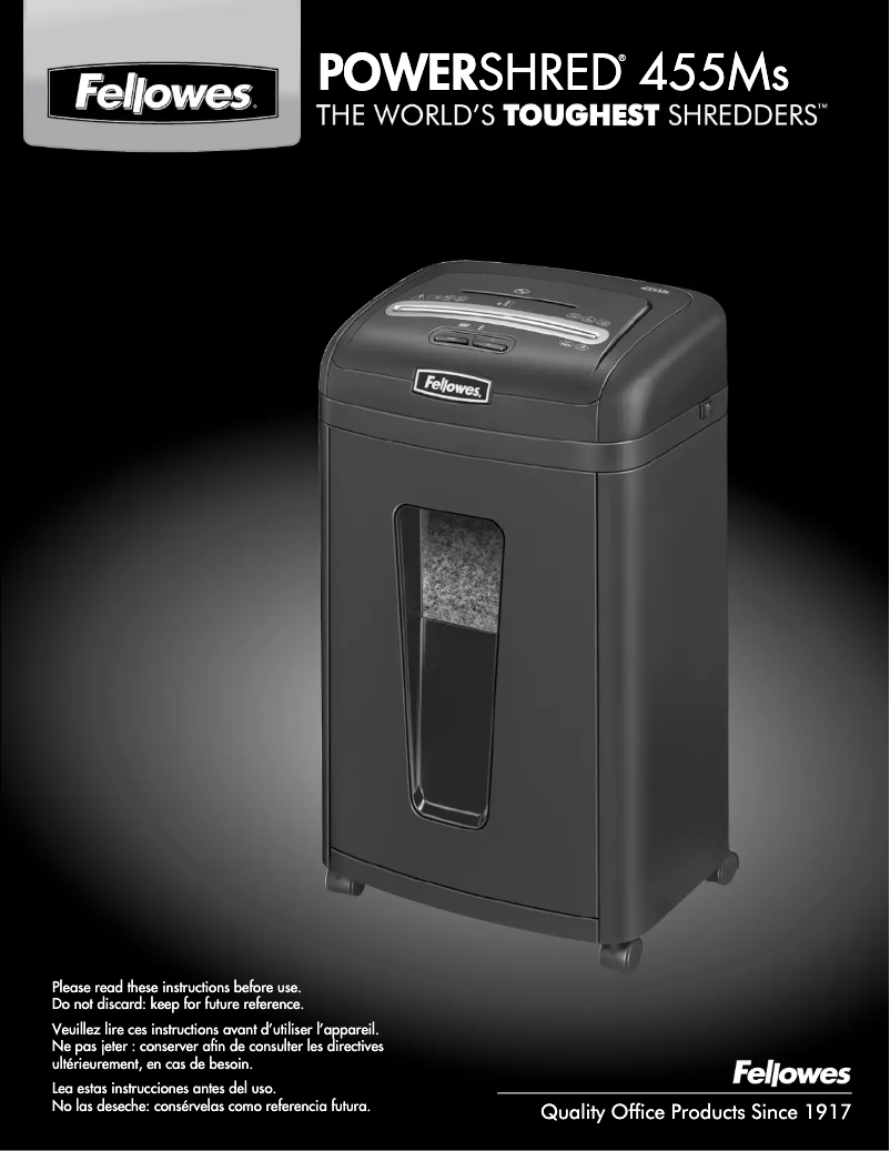 Page 1 de la notice Manuel utilisateur Fellowes Powershred 455Ms