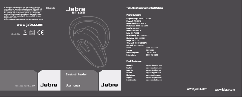 Page 1 de la notice Manuel utilisateur Jabra BT125
