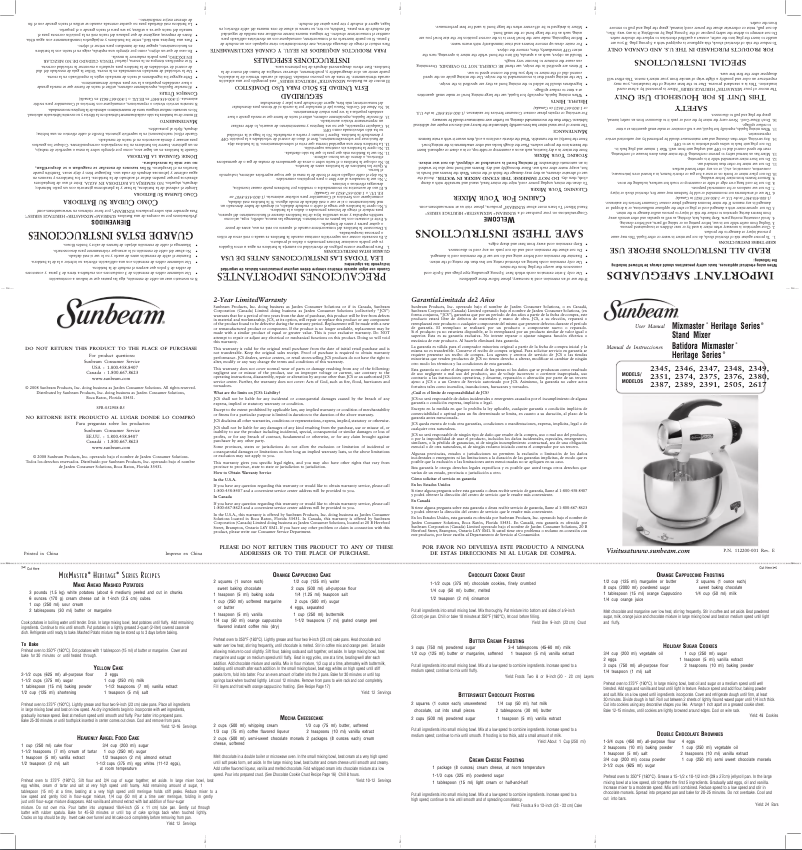 Page 1 de la notice Manuel utilisateur Sunbeam MixMaster 2376