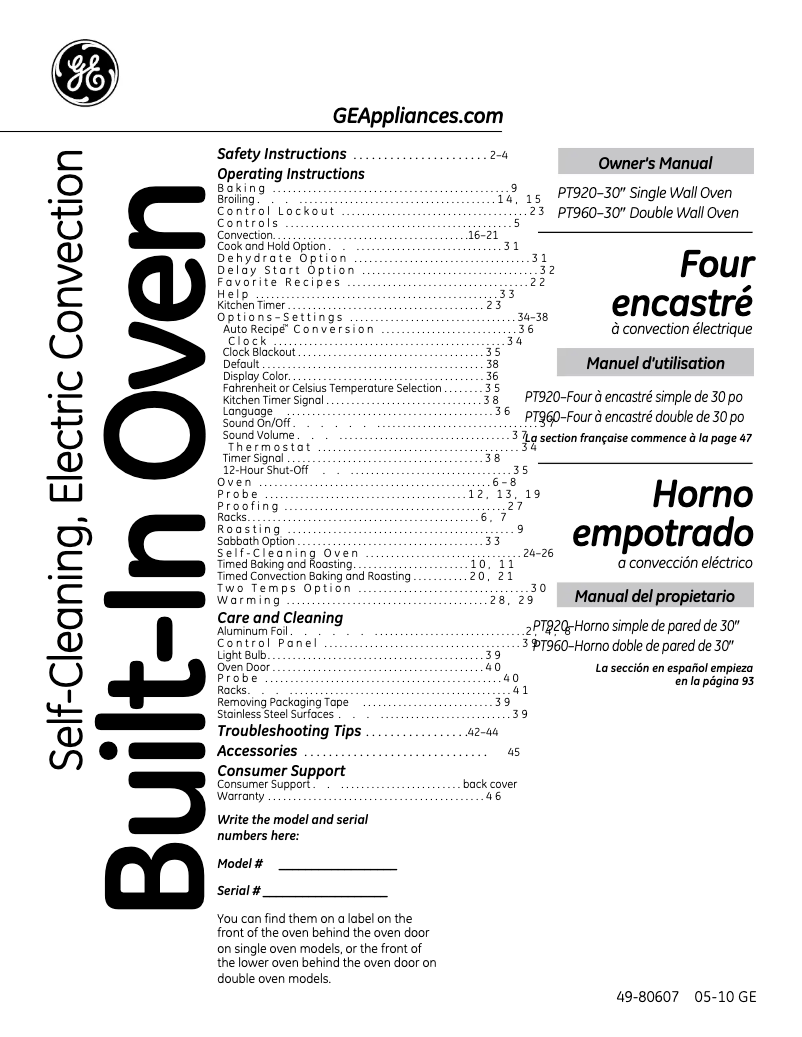 Page 1 of the manual User Manual GE PT920DRBB
