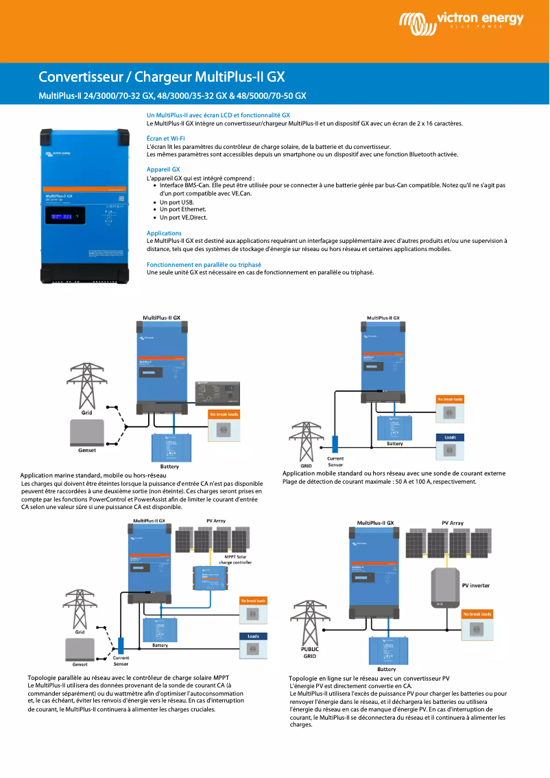 Page 1 de la notice Fiche technique Victron Energy MultiPlus-II GX