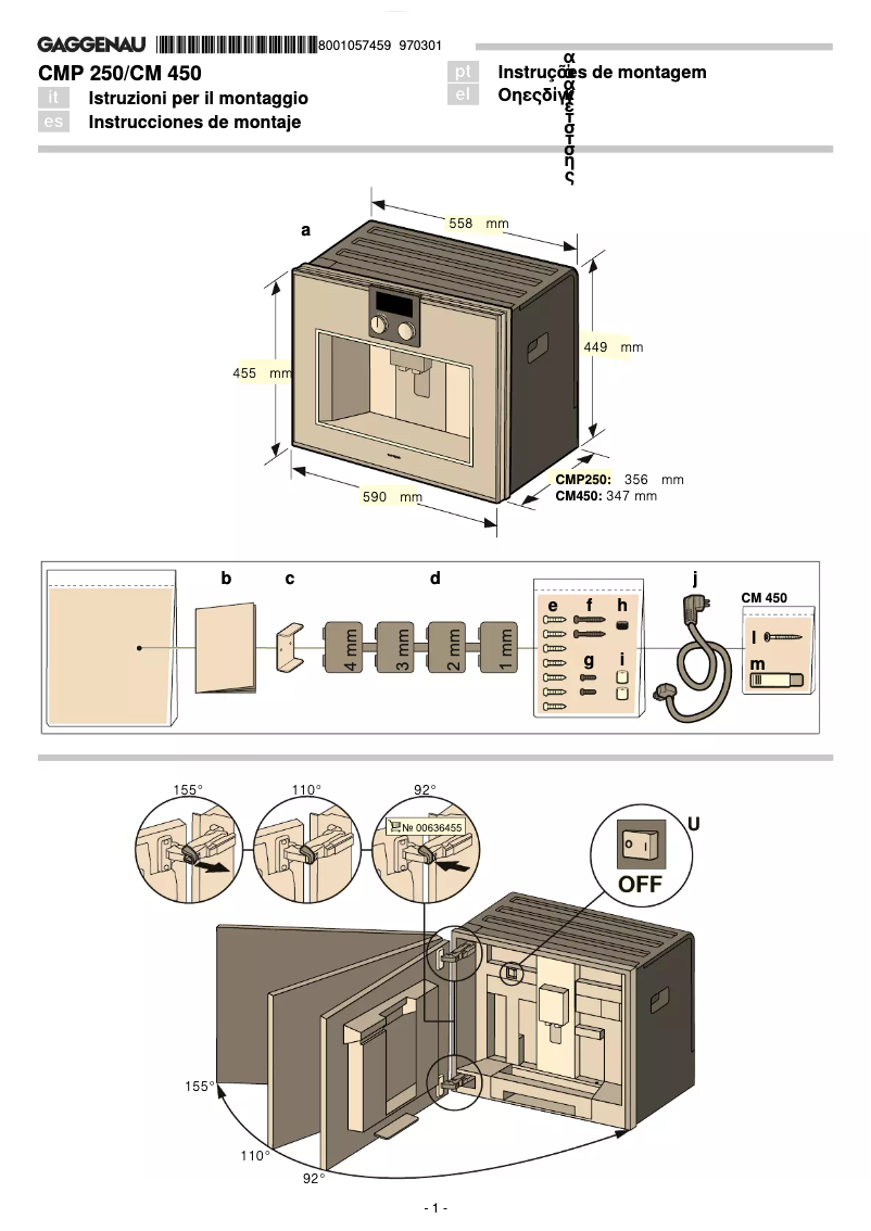 Page 1 de la notice Guide d'installation Gaggenau CM450101