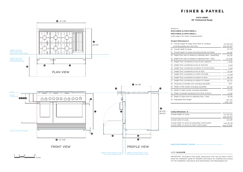 Página 1 del manual Ficha técnica Fisher & Paykel RGV2-486GL