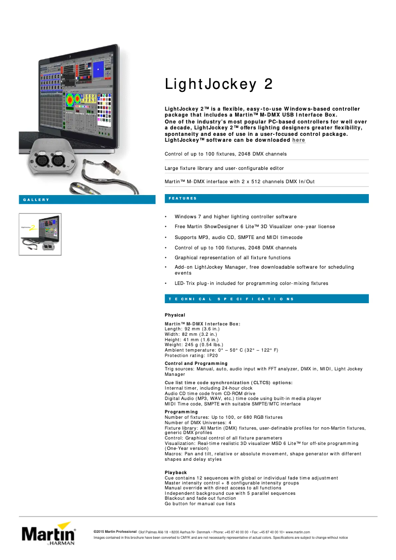 Page 1 of the manual Technical Sheet Martin LightJockey 2
