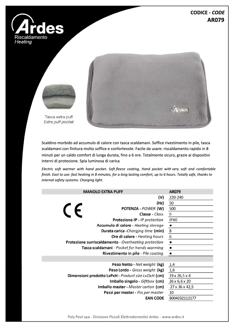 Page 1 de la notice Fiche technique Ardes AR079