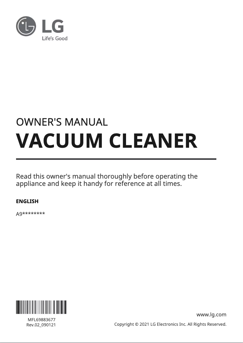 Page 1 de la notice Manuel utilisateur LG CordZero All A939KBGS