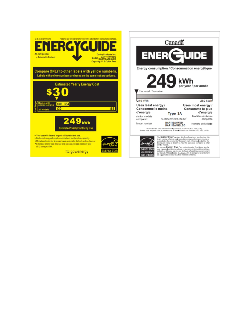 Page 1 de la notice Label énergétique Danby DAR110A1BSLDD