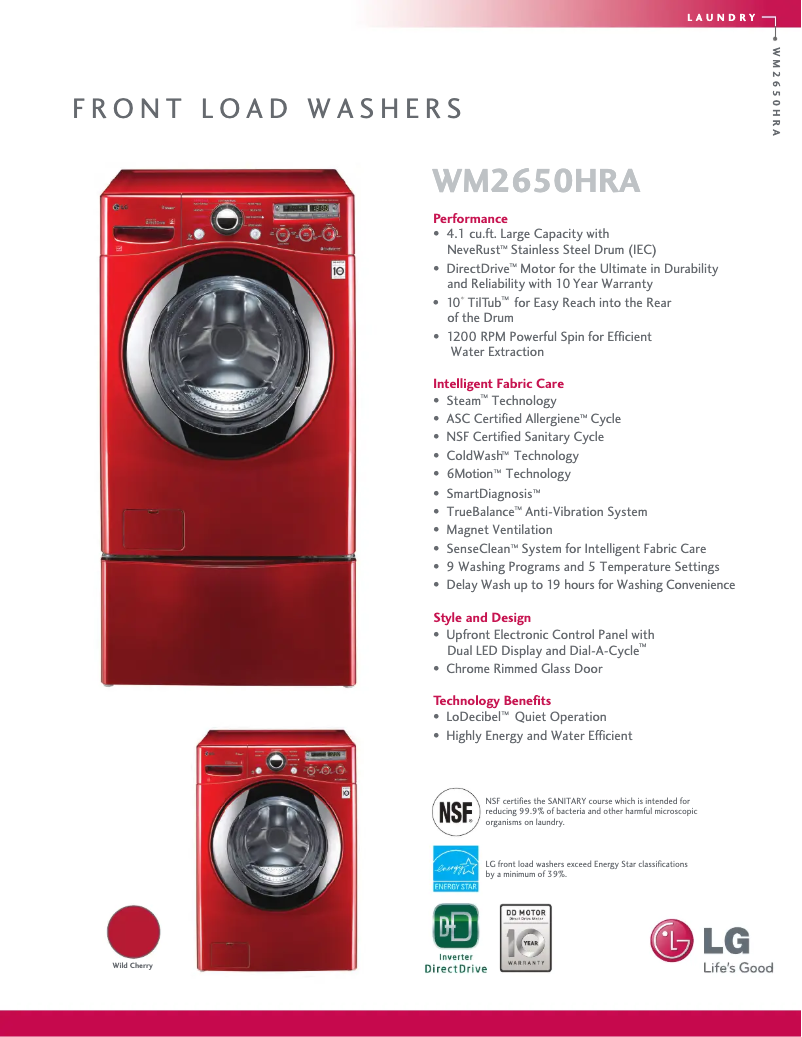 Page 1 de la notice Fiche technique LG WM2650HRA