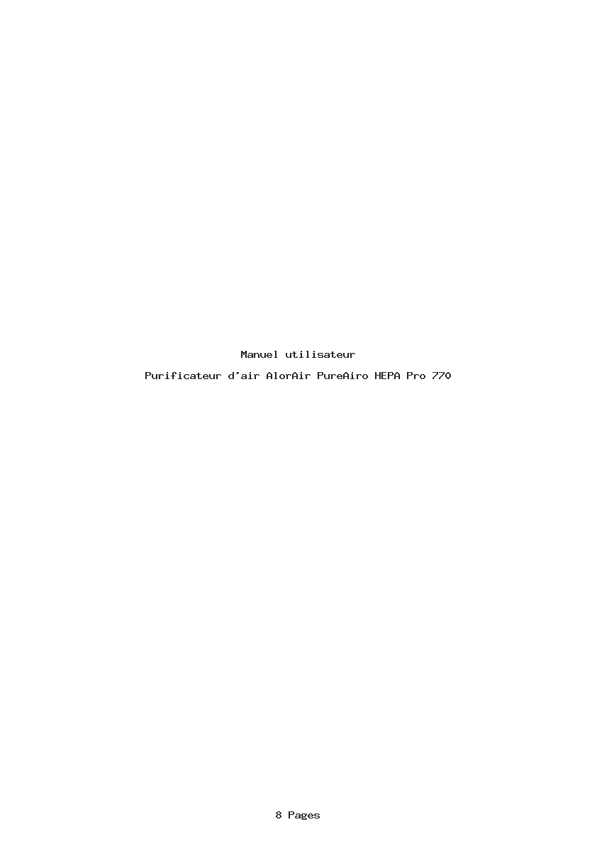 Page 1 de la notice Manuel utilisateur AlorAir PureAiro HEPA Pro 770