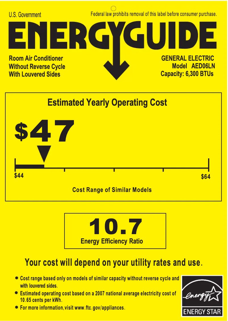 Página 1 del manual Etiqueta energética GE AED06LN