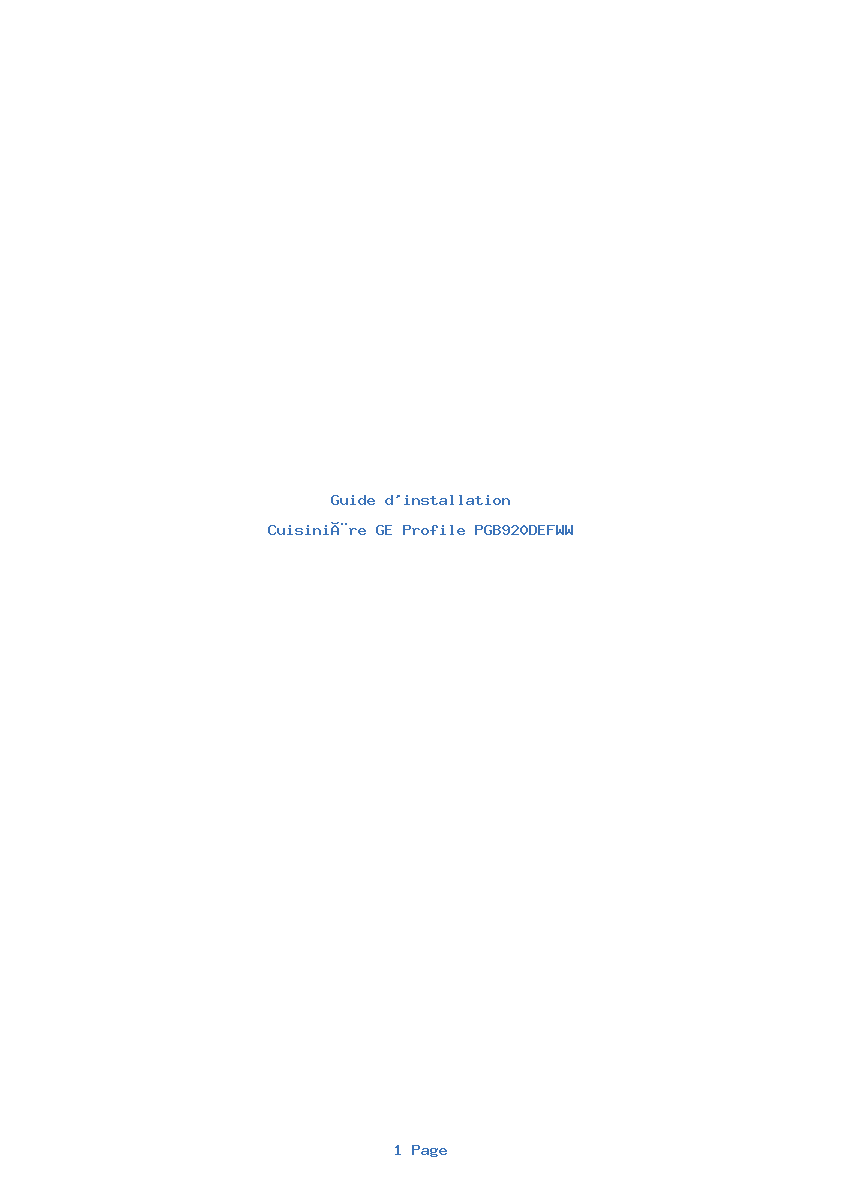 Page 1 de la notice Guide d'installation GE Profile PGB920DEFWW