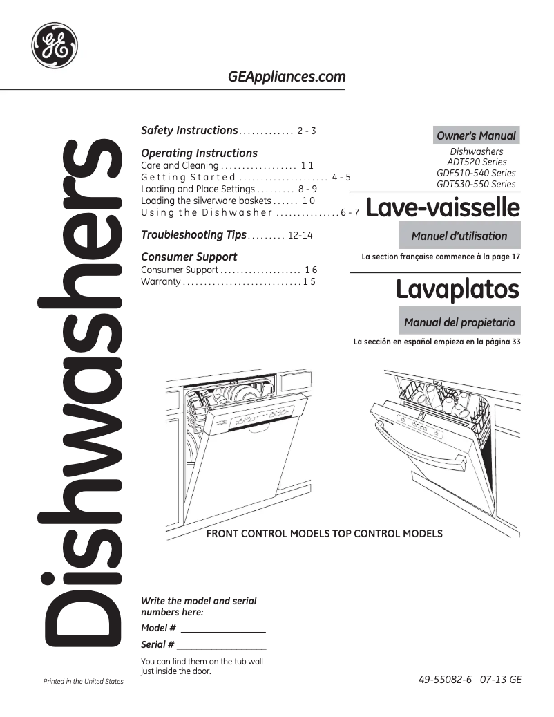 Page n°1 - Manuel d'utilisation et d'entretien GE GDF540HSDSS