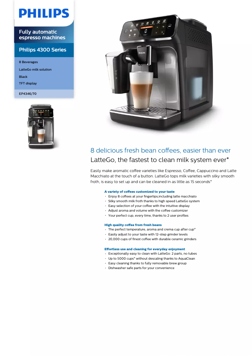 Página 1 del manual Ficha técnica Philips 4300 Series EP4346
