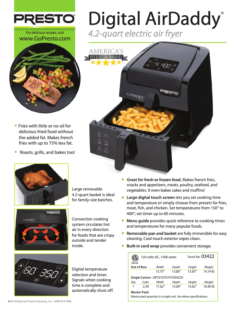 Page 1 de la notice Fiche technique Presto Digital AirDaddy 03422