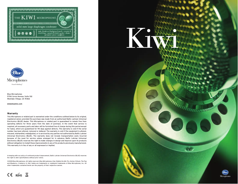 Page 1 de la notice Manuel utilisateur Blue Microphones Kiwi