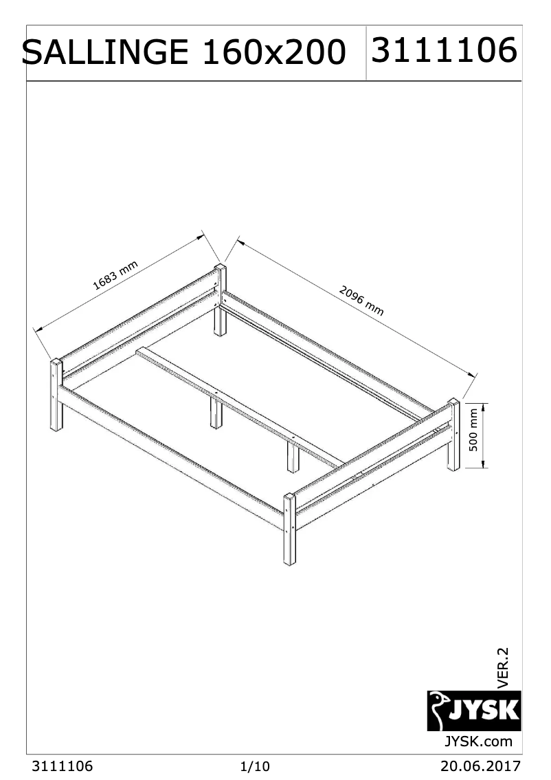 Page 1 de la notice Manuel utilisateur JYSK Sallinge (160x200)