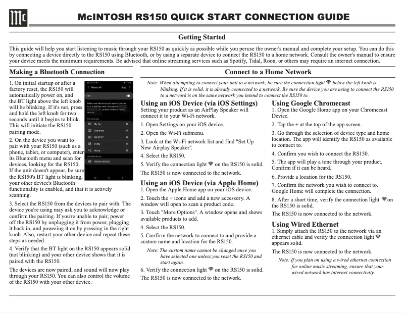 Page 1 de la notice Guide de démarrage rapide McIntosh RS150