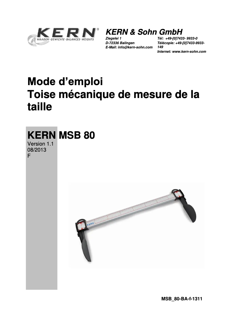 Page 1 de la notice Manuel utilisateur Kern MSB 80