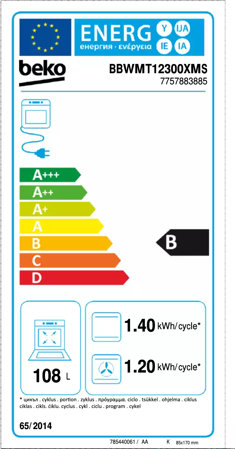 Page 1 de la notice Label énergétique Beko BBWMT12300XMS