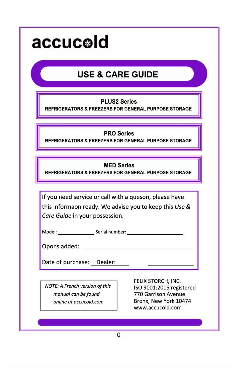 Page 1 de la notice Guide d'installation Summit Accucold FFAR10PLUS2