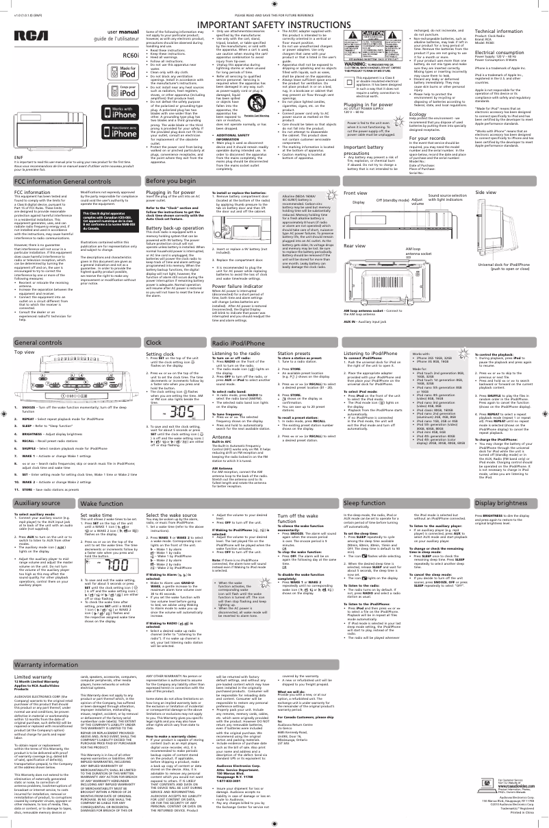 Page 1 de la notice Manuel utilisateur audiovox RC60i