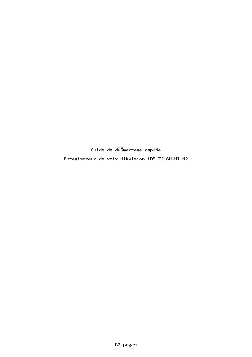 Page 1 de la notice Guide de démarrage rapide Hikvision iDS-7216HUHI-M2