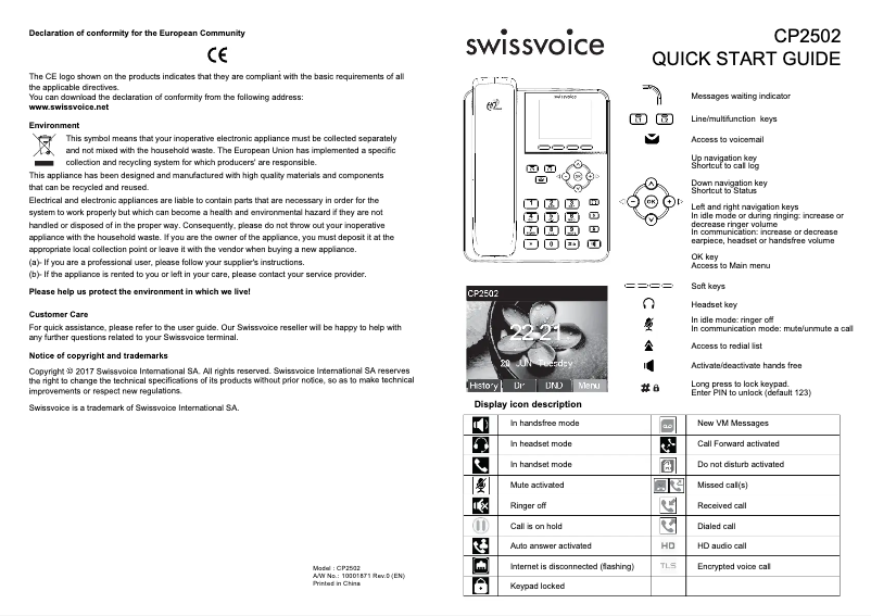 Page 1 of the manual User Manual Swissvoice CP2502