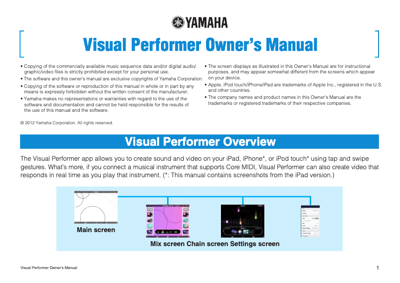 Página 1 del manual Manual de usuario Yamaha Visual Performer