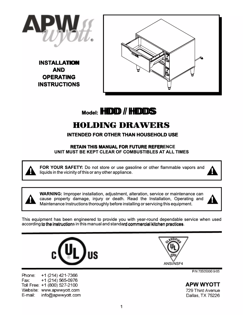 Page 1 de la notice Manuel utilisateur APW Wyott HDDi-2