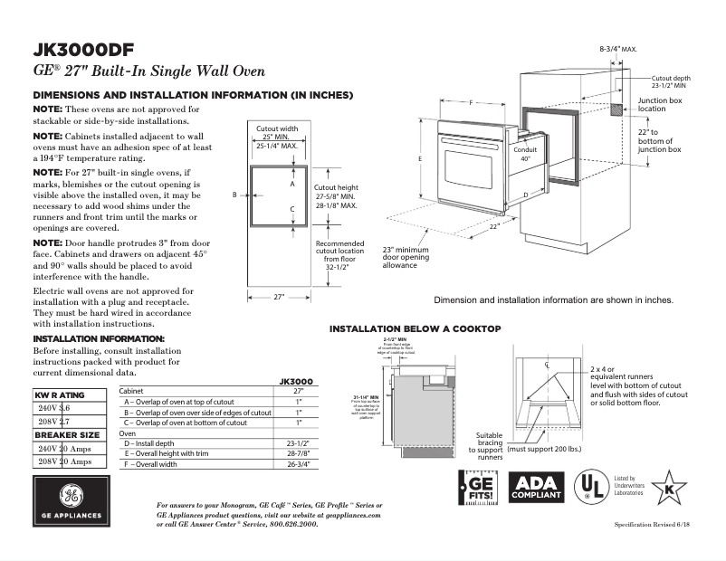 Page n°1 - Fiche technique GE JK3000DFCC