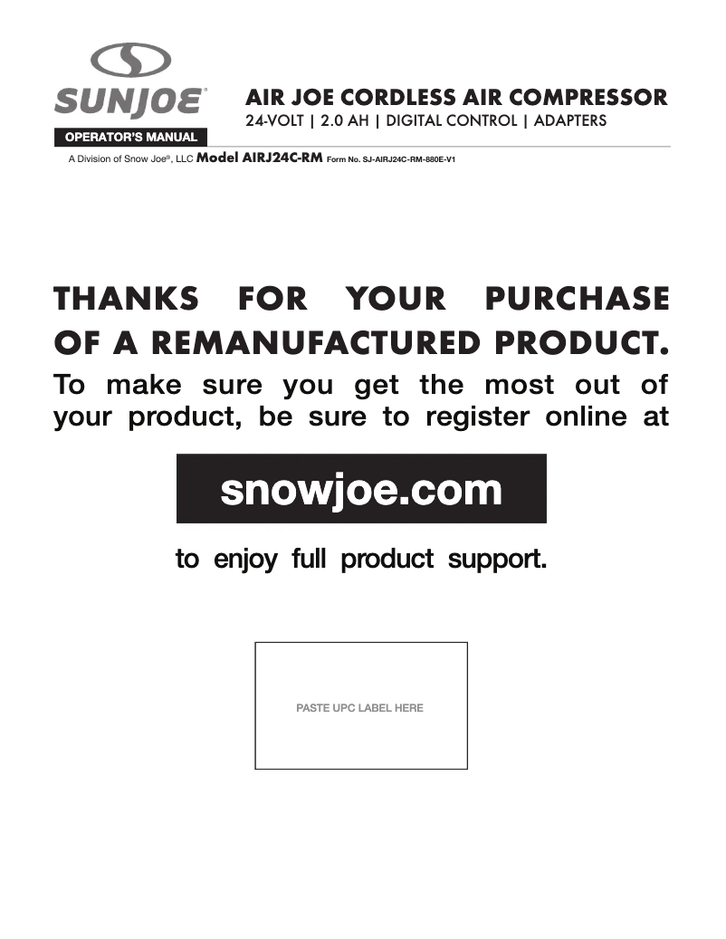 Página 1 del manual Manual de usuario Sun Joe AIRJ24C-RM