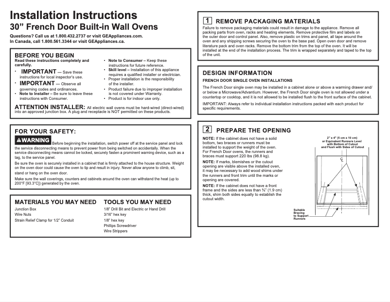 Page n°1 - Guide d'installation GE CTS90FP3MD1