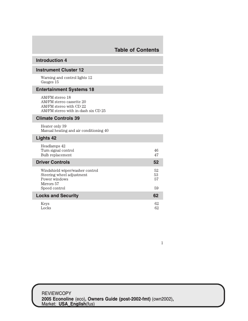 Page 1 de la notice Manuel utilisateur Ford E-250 (2005)