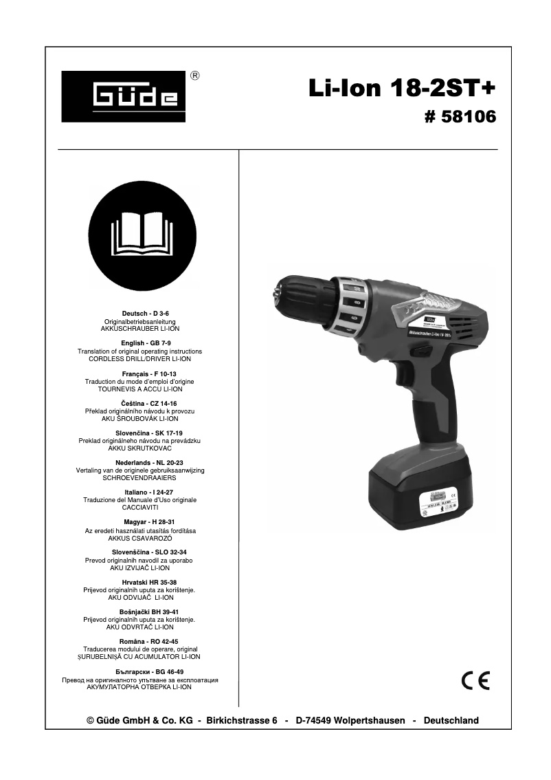 Page 1 de la notice Manuel utilisateur Güde LI-ION 18-2ST+