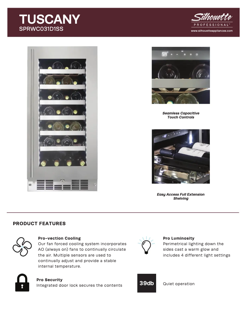 Page 1 de la notice Fiche technique Danby Silhouette SPRWC031D1SS