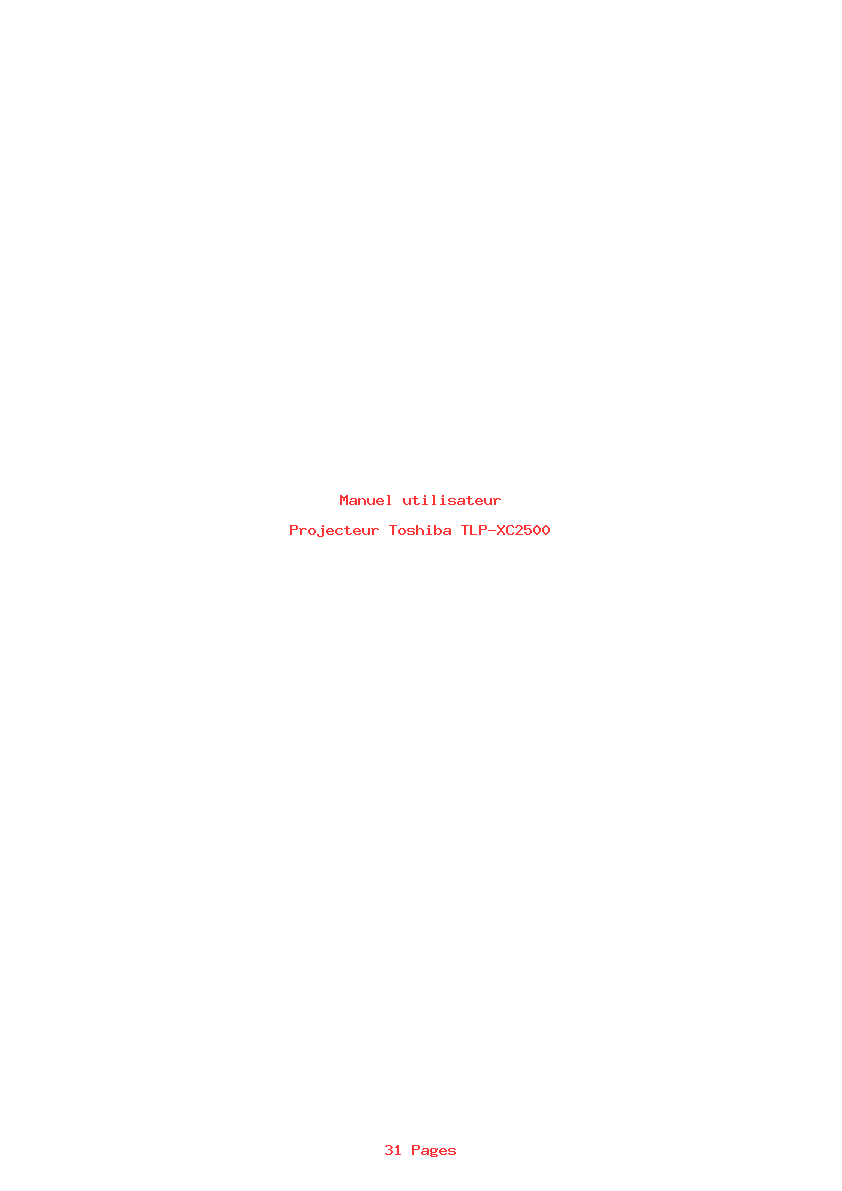 Page 1 de la notice Manuel utilisateur Toshiba TLP-XC2500